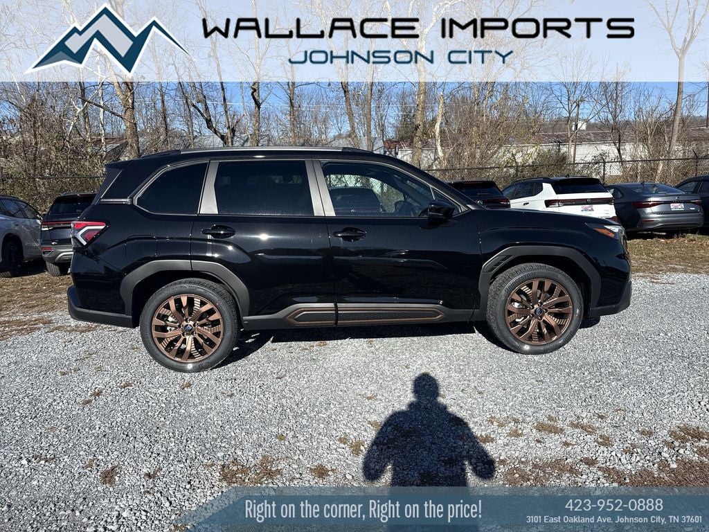 2026 Subaru FORESTER Sport in Crystal Black Silica — front three-quarter view