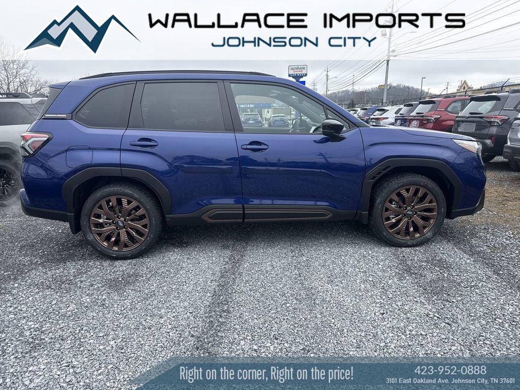2026 Subaru FORESTER Sport in Sapphire Blue Pearl — front three-quarter view