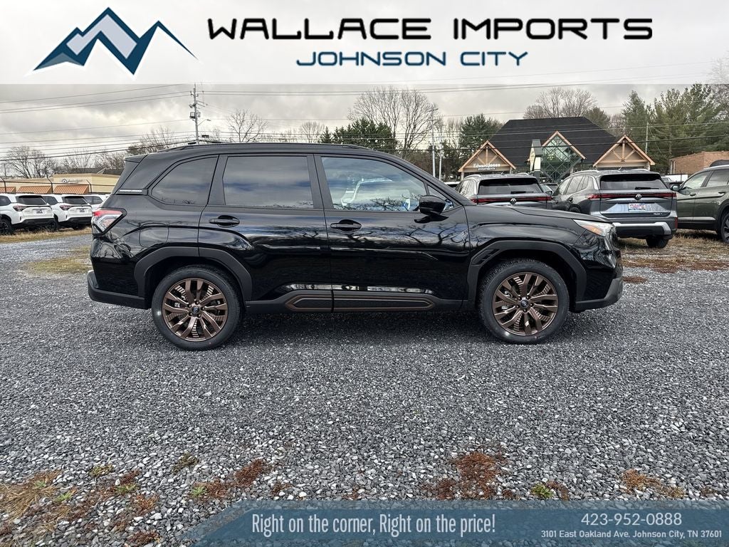2026 Subaru FORESTER Sport in Crystal Black Silica — front three-quarter view