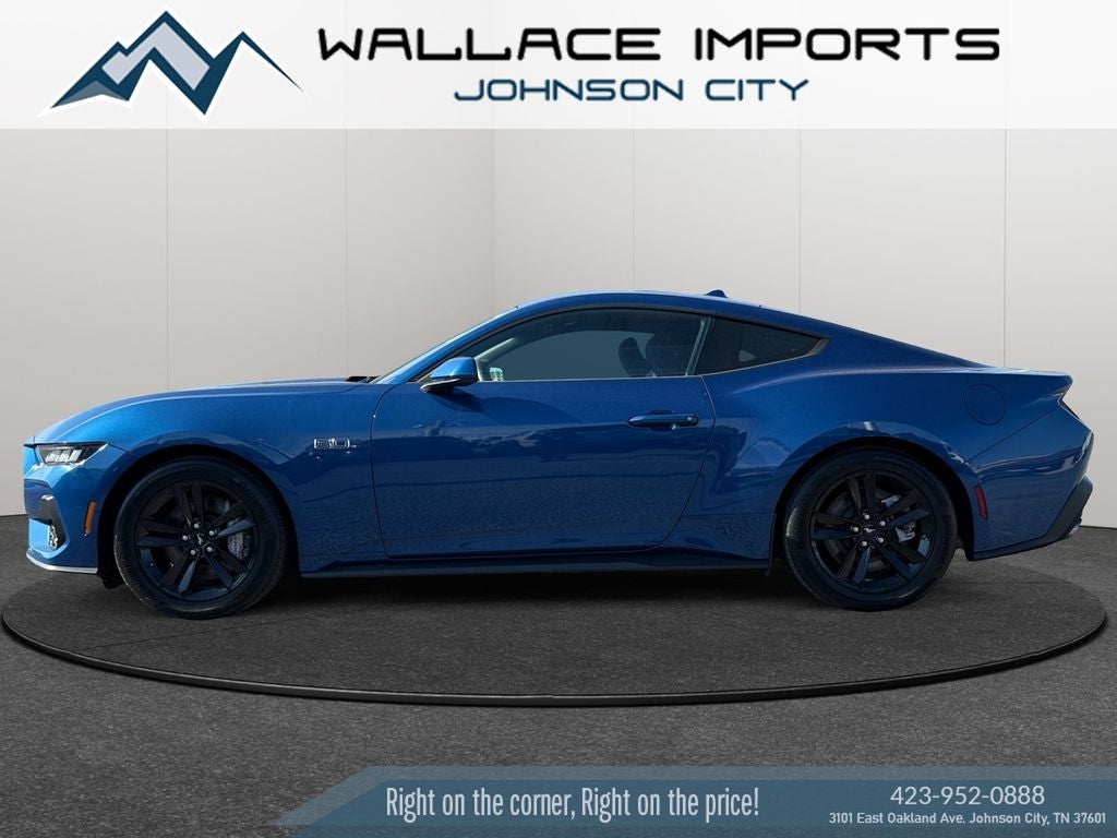 2024 Ford Mustang GT in Blue Metallic — front three-quarter view